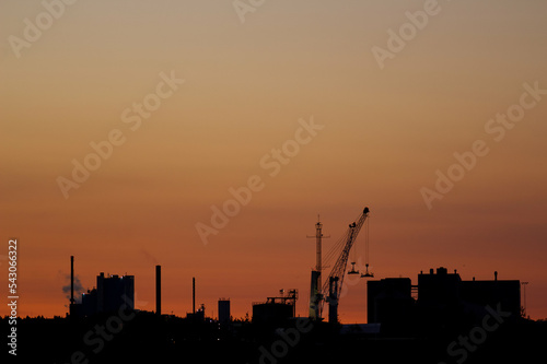 Industry in silhouette in sunset