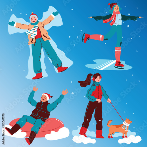 hand drawn flat winter people collection vector design illustration