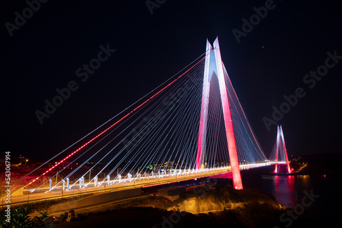Yavuz Sultan Selim Bridge night exposure, İstanbul, Turkey. Yavuz Sultan Selim Bridge in Istanbul, Turkey. 3rd Bosphorus Bridge and Northern Marmara Motorway. photo