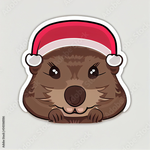 Machiavellian little brown groundhog with christmas hat photo