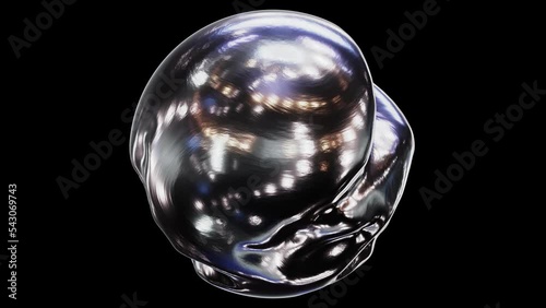 Realistic looping 3D animation of the abstract morphing liquid dark silver textured metal sphere rendered in UHD with alpha matte