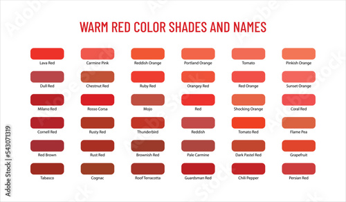 Warm red color shades and names