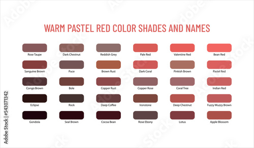 Warm pastel red color shades and names
