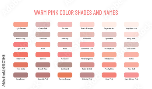 Warm pink color shades and names