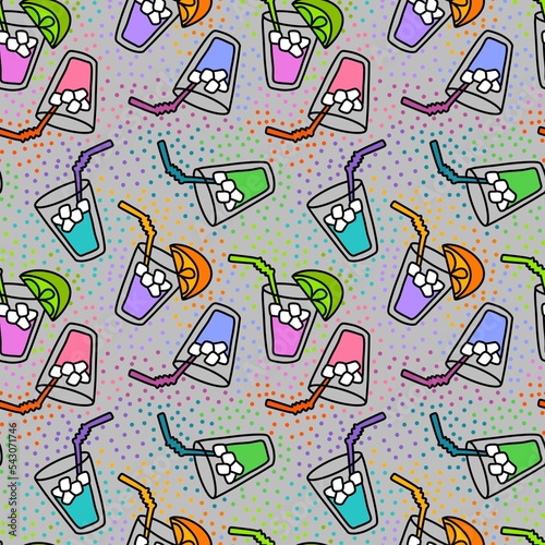 Summer drink seamless cocktails cartoon ice lemon pattern for wrapping paper and clothes print and packaging