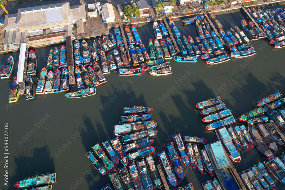 Ocean Fishing Port view from above, Cilacap Port the big fishing port in Indonesia
