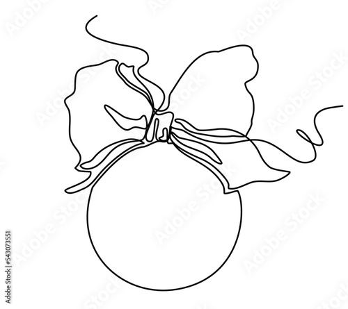 Continuous line drawn New Year's Christmas Tree Ball. Single line 
New Year in a modern minimalist style. Isolated Vector Illustration on a white Background