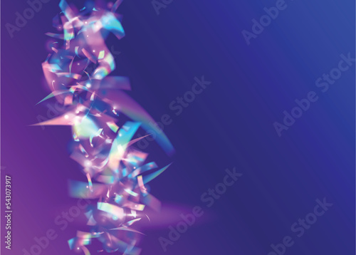 Iridescent Effect. Violet Metal Background. Party Flyer. Flying Art. Birthday Confetti. Unicorn Foil. Retro Celebrate Illustration. Glitch Texture. Blue Iridescent Effect