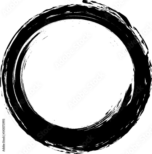 Black circle brush stroke vector isolated on white background. Black enso zen circle brush stroke. For stamp, seal, ink and paintbrush design template. Grunge hand drawn circle shape, vector