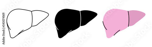 Set of human liver symbols. Human liver icons in color, black and thin line style. Vector illustration. Human organ icons photo