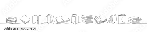 Open and closed books one line continuous drawing. Bookstore, library continuous one line illustration. Vector minimalist linear illustration.