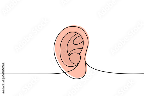 Human ear one line colored continuous drawing. Human organ continuous colorful one line illustration. Vector minimalist linear illustration.