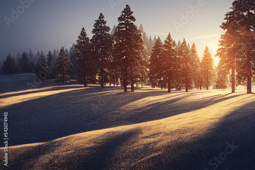 Winter Pine Trees, Made by AI, Artificial Intelligence © Benn