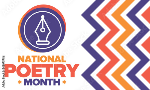 National Poetry Month in April. Poster with handwritten lettering. Poetry Festival in the United States and Canada. Literary events and celebration. Greeting card, invitation, banner or background