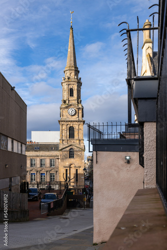 1 November 2022. Inverness, Highlands, Scotland. This is the Steeple Clock Tower on Bridge Street on a very sunny afternoon. photo