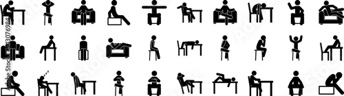 Man sitting on icons collection vector illustration design