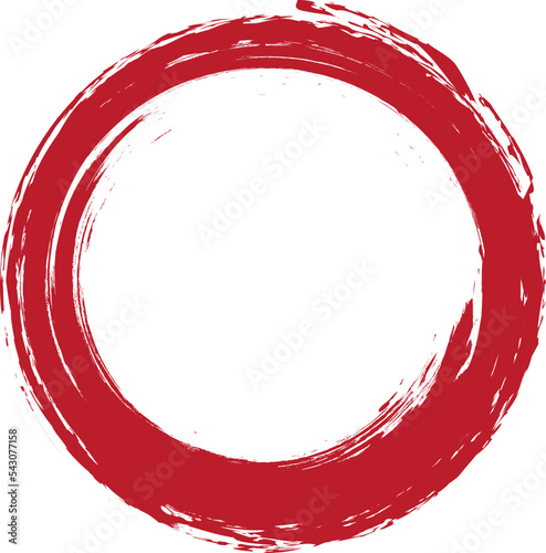 Red circle brush stroke vector isolated on white background. Red enso zen circle brush stroke. For stamp, seal, ink and paintbrush design template. Grunge hand drawn circle shape, vector