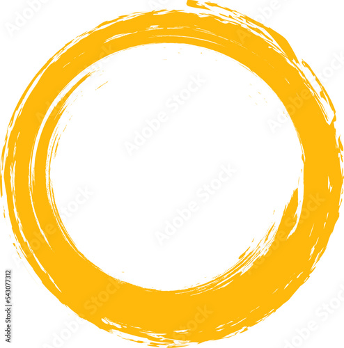 Orange circle brush stroke vector isolated on white background. Orange enso zen circle brush stroke. For stamp, seal, ink and paintbrush design template. Grunge hand drawn circle shape, vector