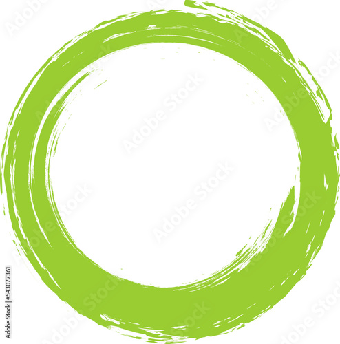 Green circle brush stroke vector isolated on white background. Green enso zen circle brush stroke. For stamp, seal, ink and paintbrush design template. Grunge hand drawn circle shape, vector