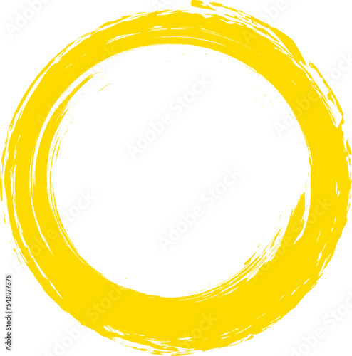 Yellow circle brush stroke vector isolated on white background. Yellow enso zen circle brush stroke. For stamp, seal, ink and paintbrush design template. Grunge hand drawn circle shape, vector