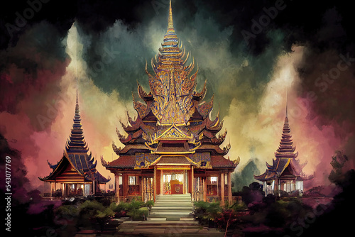 Tempel in Thailand Buddhismus Glaube Siam Tempelanlage Graphic Illustration 3D AI Digital Art Kunst