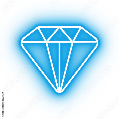 Neon blue diamond icon, diamond jewel on transparent background