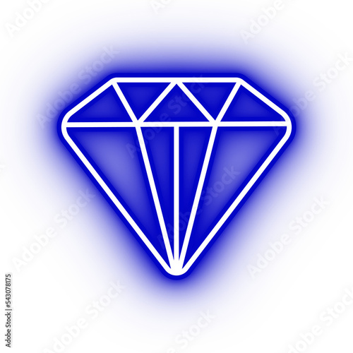 Neon blue diamond icon, diamond jewel on transparent background