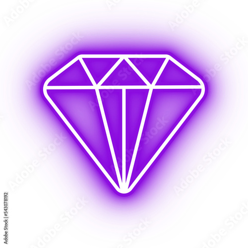 Neon purple diamond icon, diamond jewel on transparent background