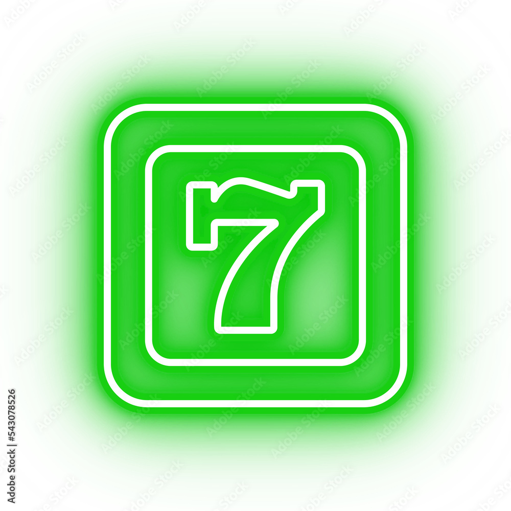 Neon green lucky seven icon, number seven on transparent background Neon green lucky seven icon, number seven on transparent background
