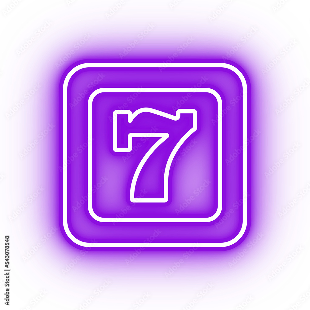 Neon purple lucky seven icon, number seven on transparent background Neon purple lucky seven icon, number seven on transparent background
