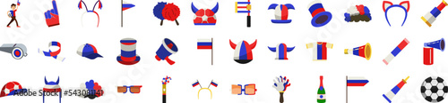 Russian fan attributes icons collection vector illustration design