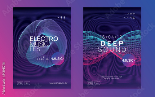 Dj event neon flyer. Techno trance party. Electro dance music. Electronic sound. Club fest poster.