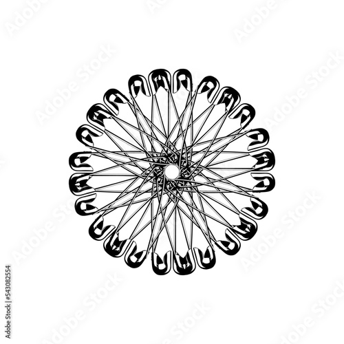 Artistic Circle Shape Made From Safety Pin Composition for Decoration, Ornate, Logo, Website, Art Illustration or Graphic Design Element. Vector Illustration 