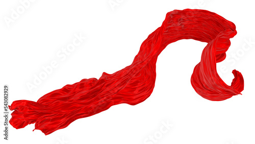 Beautiful flowing fabric of red wavy silk or satin. 3d rendering image.