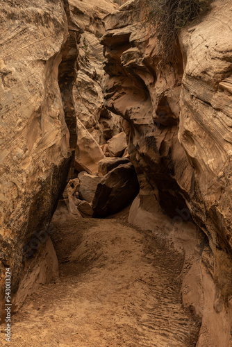 Boulder Jam Clogs and Sandy Narrow Slot Canyon