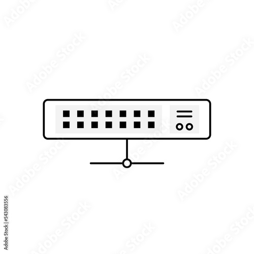 Network hardware Switch, Ethernet switch, or Switching hub clip art. Monochrome outline style.