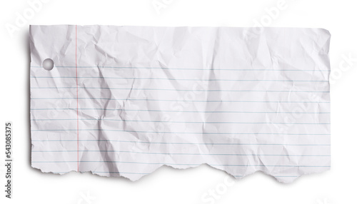 piece of torn wrinkled note paper 