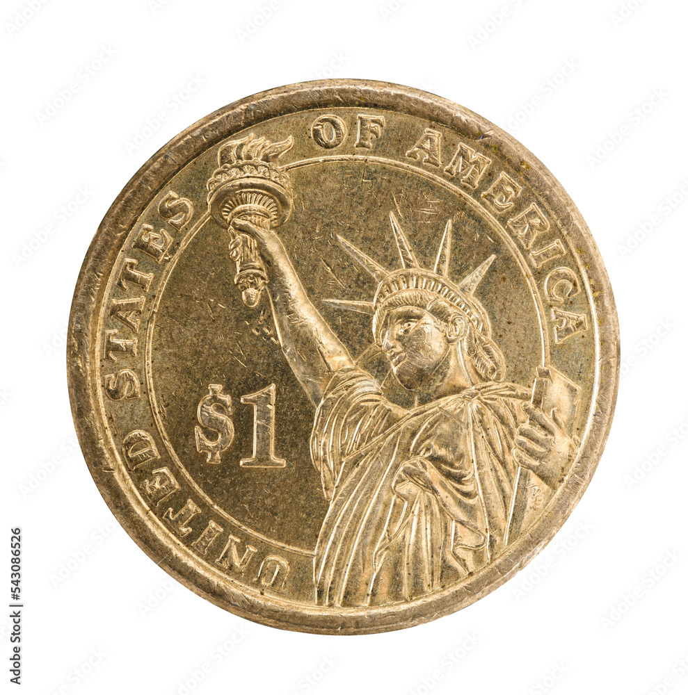 Front of USA one dollar coin isolated