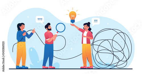 Tangle tangled concept. Metaphor for psychological help and support, mental health and logical thinking. Poster or banner for website. Idea and insight, solution. Cartoon flat vector illustration