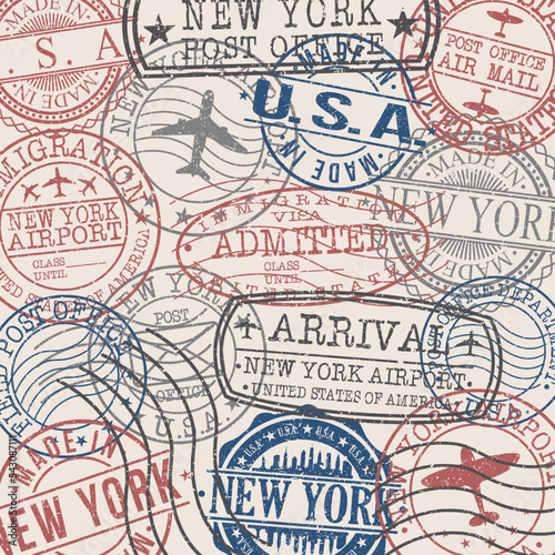 New York, NY, USA Set of Stamps. Travel Stamp. Made In Product. Design Seals Old Style Insignia.