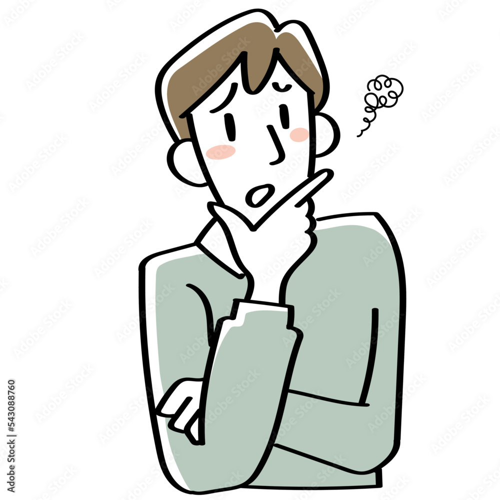 困ったた表情の若い男性の上半身 困ったた表情の若い男性の上半身