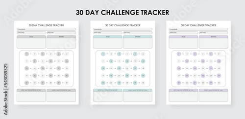  30-day challenge tracker planner, monthly habit tracker template