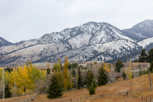 Bridger Mountain Range with Snow in Bozeman Montana photo