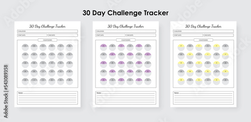 Set of 30-Day Challenge Tracker planner. 30-Day Habit Tracker Template