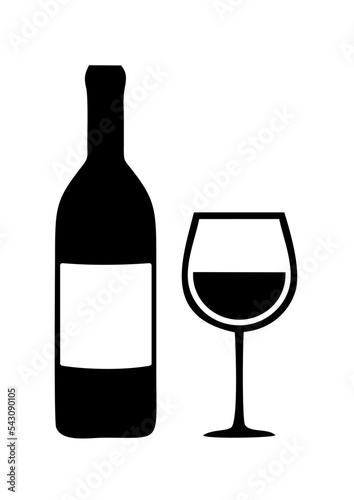 WINE BOTTLE AND GLASS SILHOUETTE ISOLATED