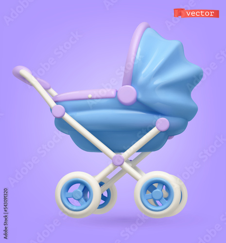 Baby stroller cartoon 3d vector icon