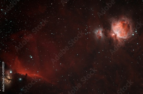 Mesmerizing view of the Horsehead and Flame Nebula in the space - perfect for background