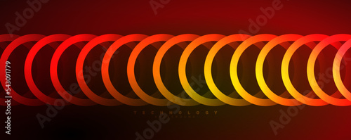 Neon shiny circles abstract background  technology energy space light concept  abstract background wallpaper design