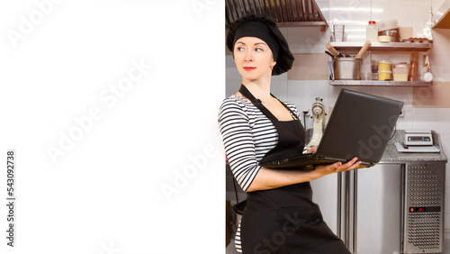 Woman chef. Girl in cooks u...