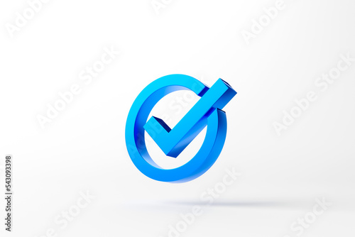 Standard quality control certification assurance guarantee. Check mark sign 3d and copy space. 3d illustration
